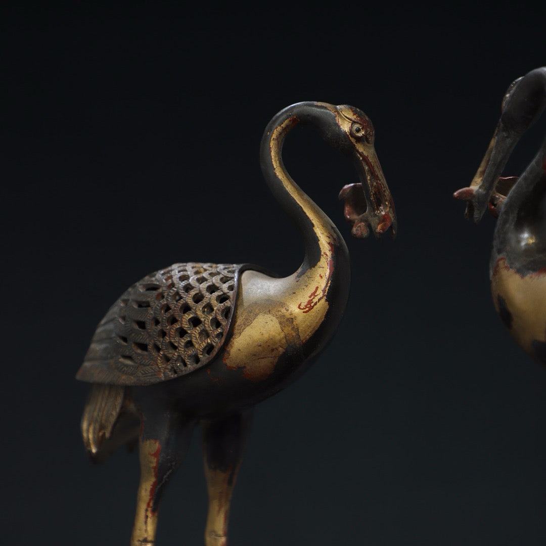 Pure copper crane incense ornament