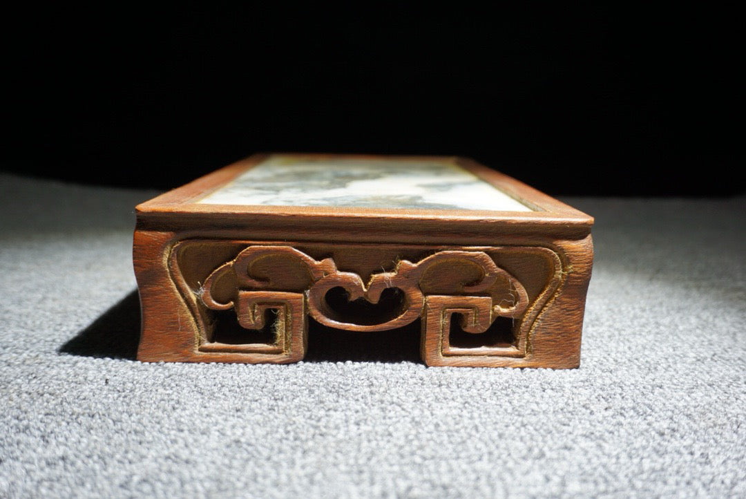 Chinese antique rosewood inlaid with peculiar stone base