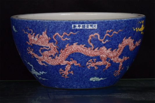 Chinese Antique Snowflake Blue Dragon Pattern Bowl