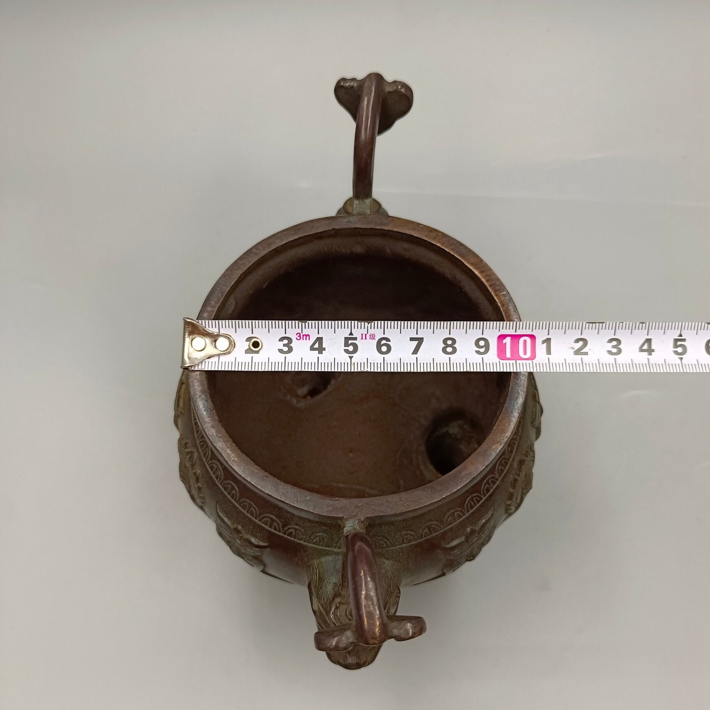 Chinese Antique Ruyi Ear Lion Cover Buddha Light Illuminating Copper Incense Burner