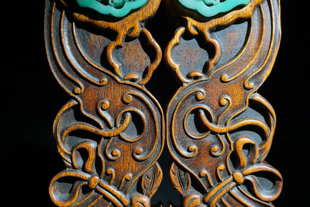 A pair of Chinese antique pear wood carved weighing scales