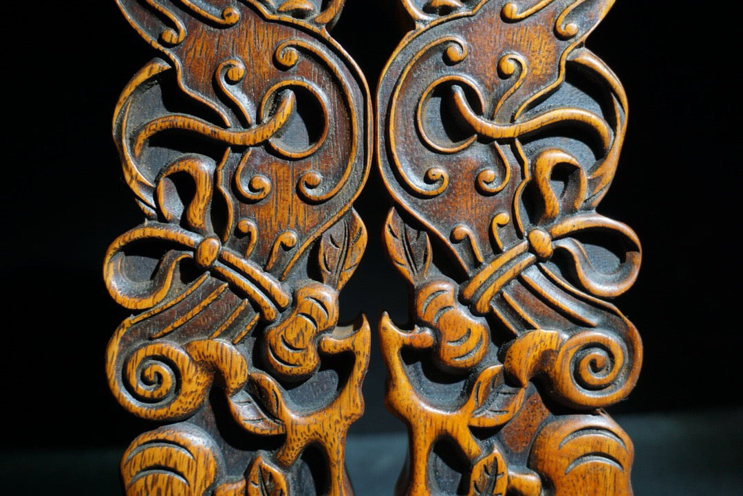 A pair of Chinese antique pear wood carved weighing scales