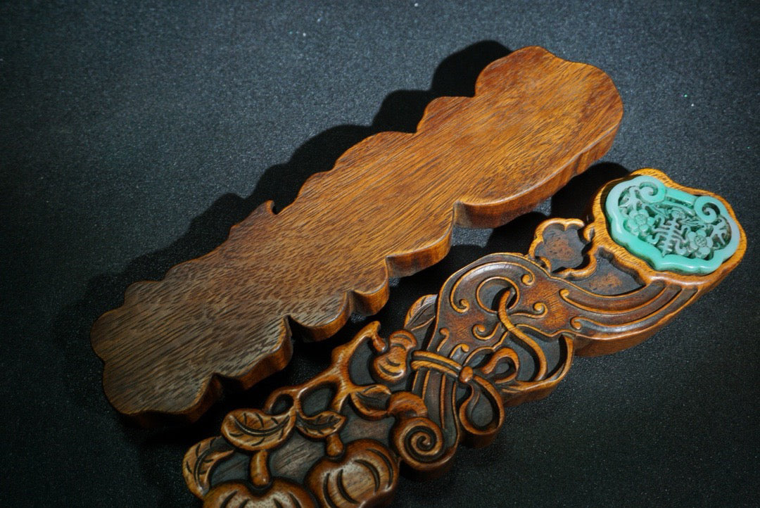 A pair of Chinese antique pear wood carved weighing scales