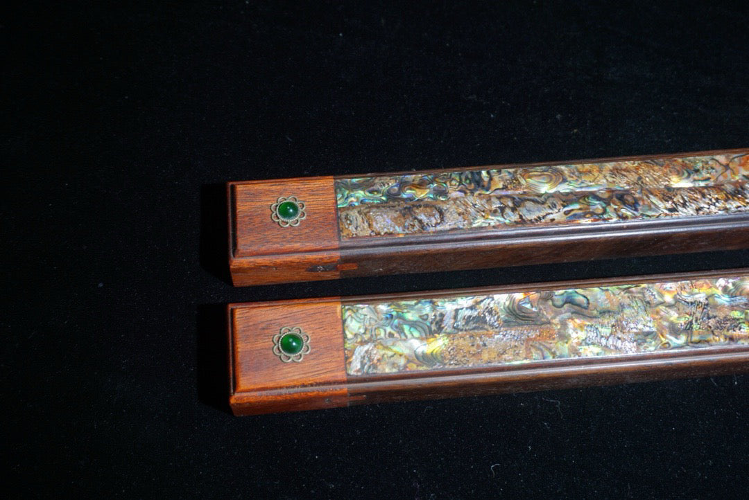 Chinese antique rosewood inlaid shell scale