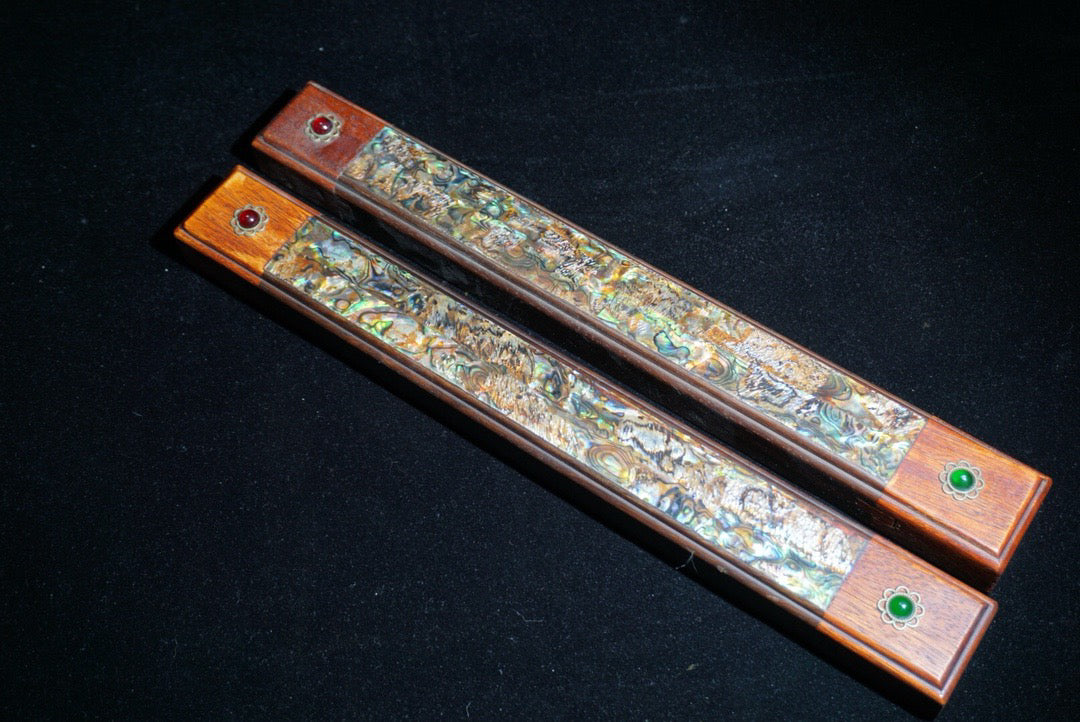Chinese antique rosewood inlaid shell scale