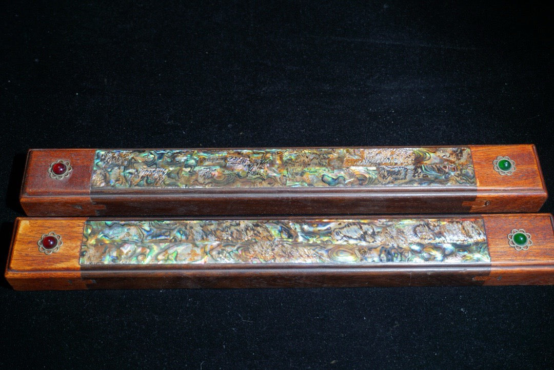 Chinese antique rosewood inlaid shell scale