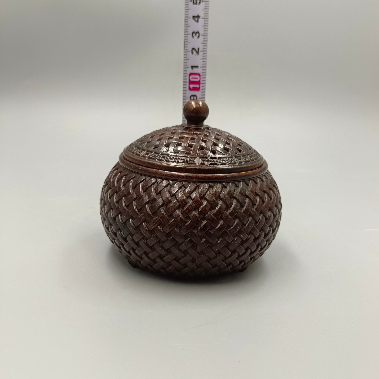Chinese Antique Three legged Big Belly Weaving Stove Copper Smoke Incense Stove