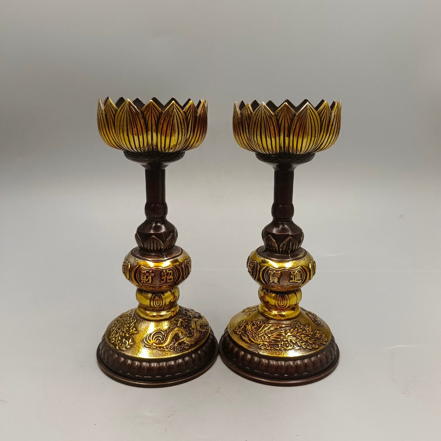 Chinese Antiques Bring Wealth and Treasures, Dragon and Phoenix Auspicious Bronze Wax Terrace