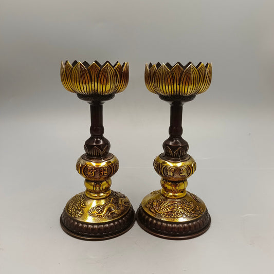 Chinese Antiques Bring Wealth and Treasures, Dragon and Phoenix Auspicious Bronze Wax Terrace