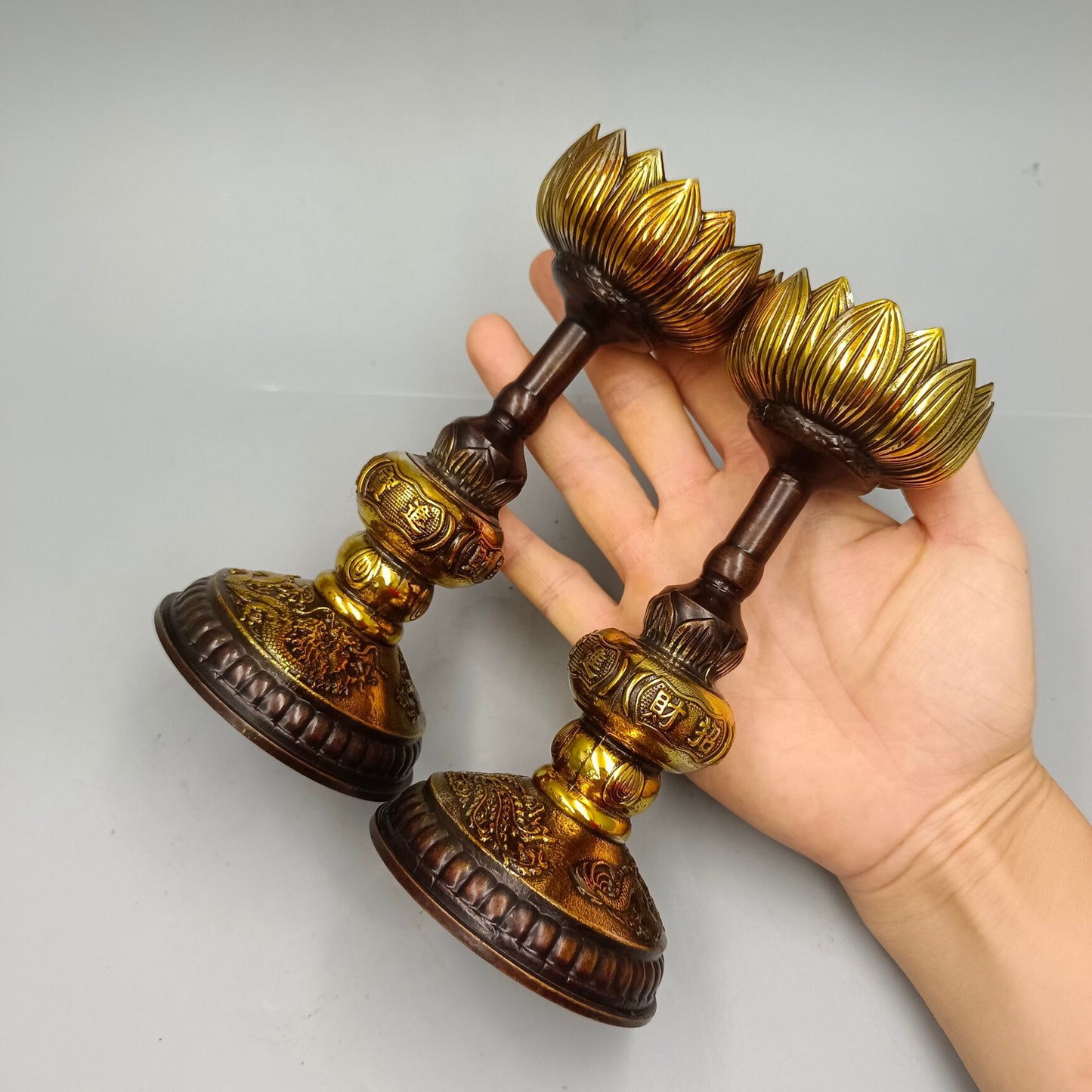 Chinese Antiques Bring Wealth and Treasures, Dragon and Phoenix Auspicious Bronze Wax Terrace