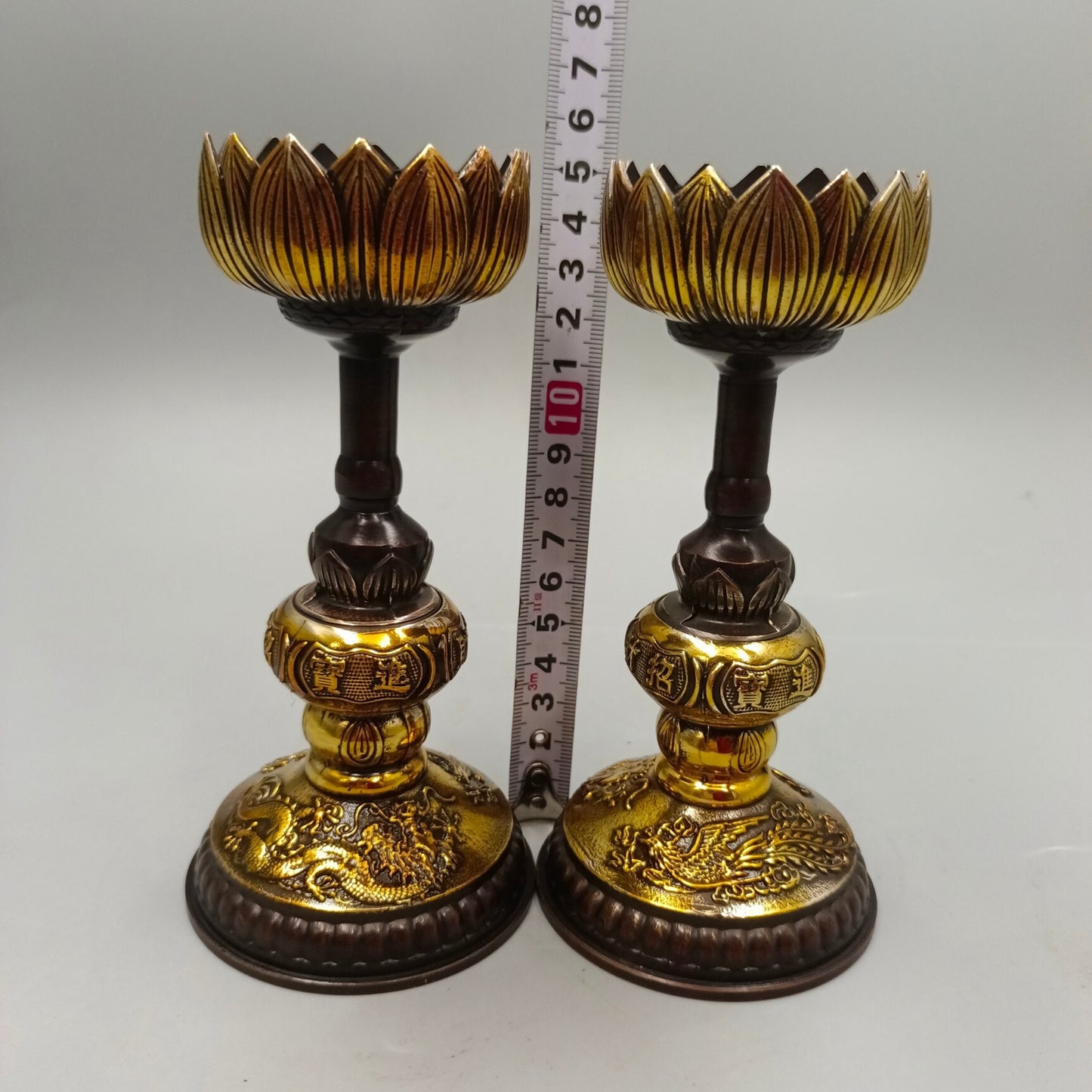 Chinese Antiques Bring Wealth and Treasures, Dragon and Phoenix Auspicious Bronze Wax Terrace