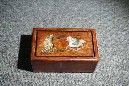 Chinese antique rosewood inlaid shell small mechanism box