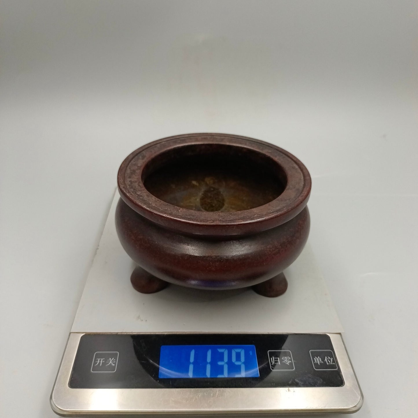 Chinese antique three legged earless copper incense burner