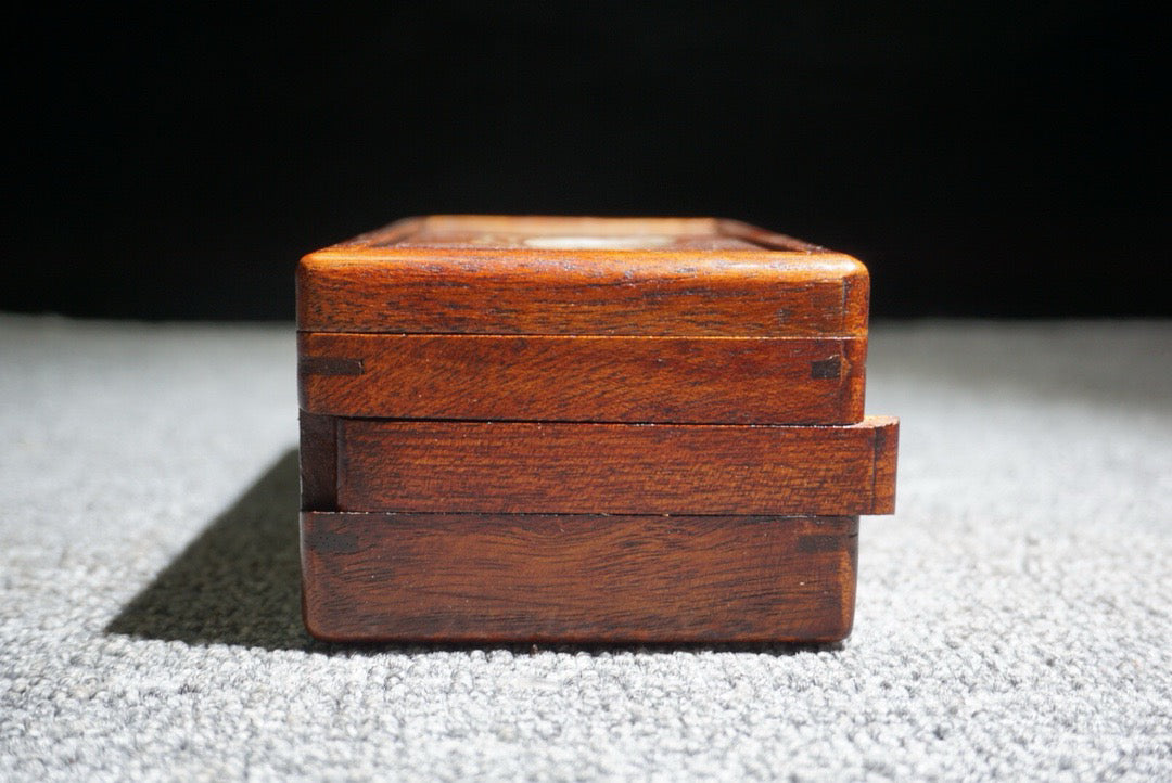 Chinese antique rosewood inlaid shell small mechanism box