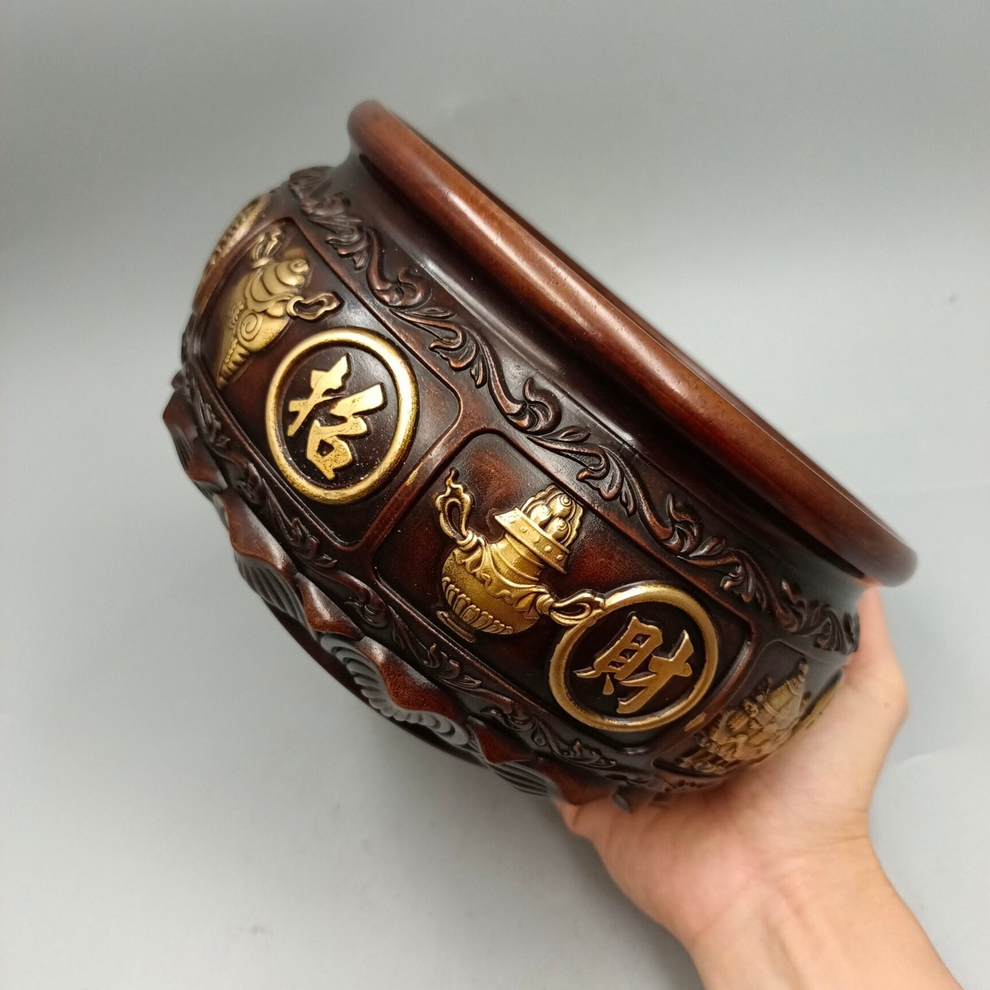Chinese Antique Treasure Bowl Copper Incense Stove
