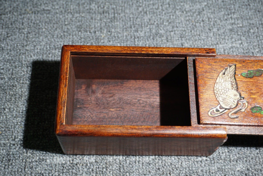 Chinese antique rosewood inlaid shell small mechanism box