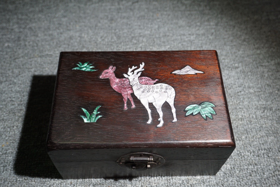 Chinese antique ebony inlaid seashells have your jewelry box along the way
