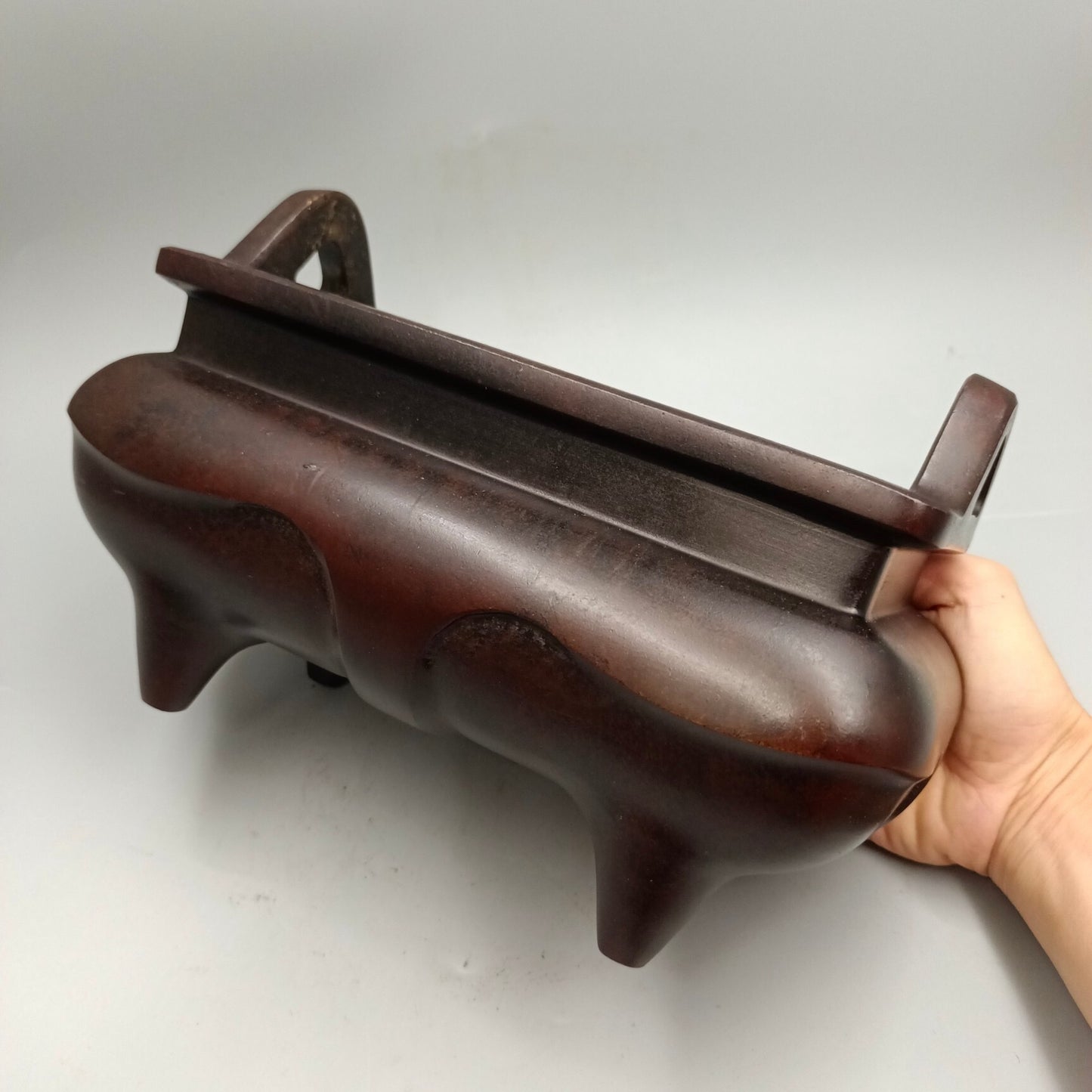 Chinese antique four legged smooth copper tripod