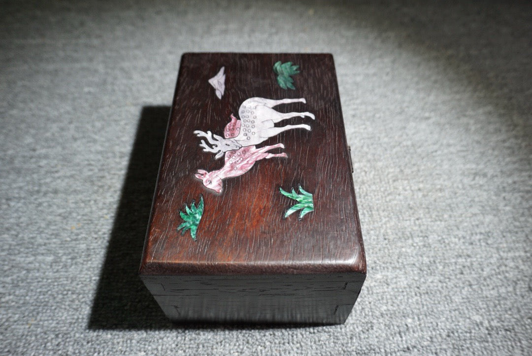 Chinese antique ebony inlaid seashells have your jewelry box along the way