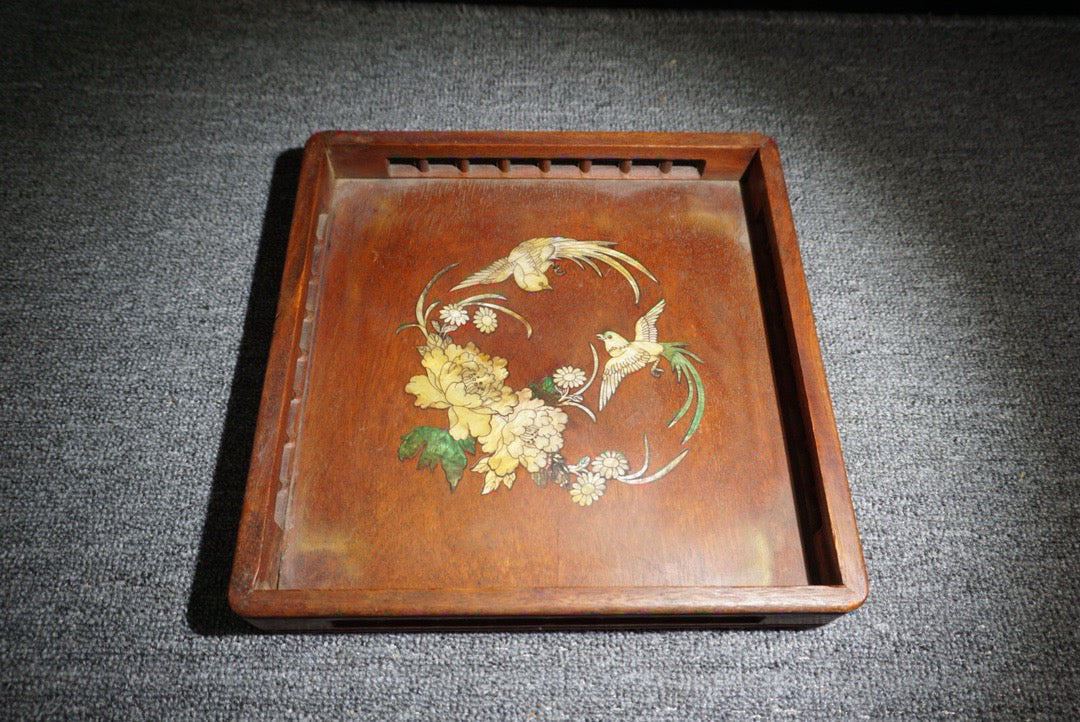 Chinese antique rosewood square tea plate