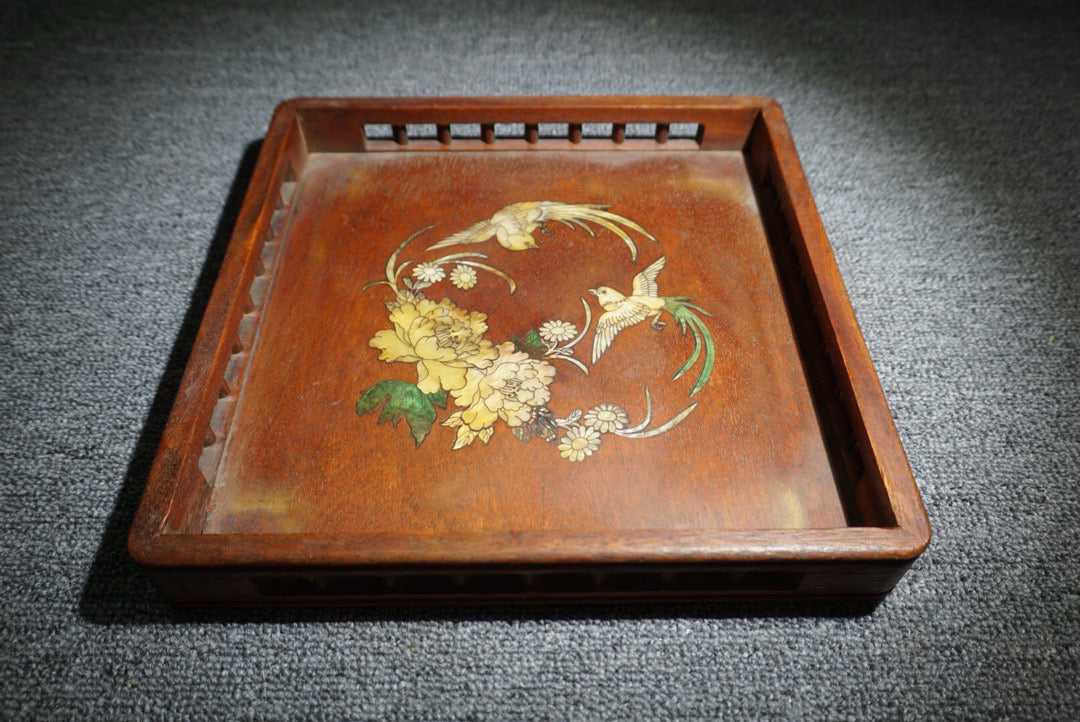 Chinese antique rosewood square tea plate