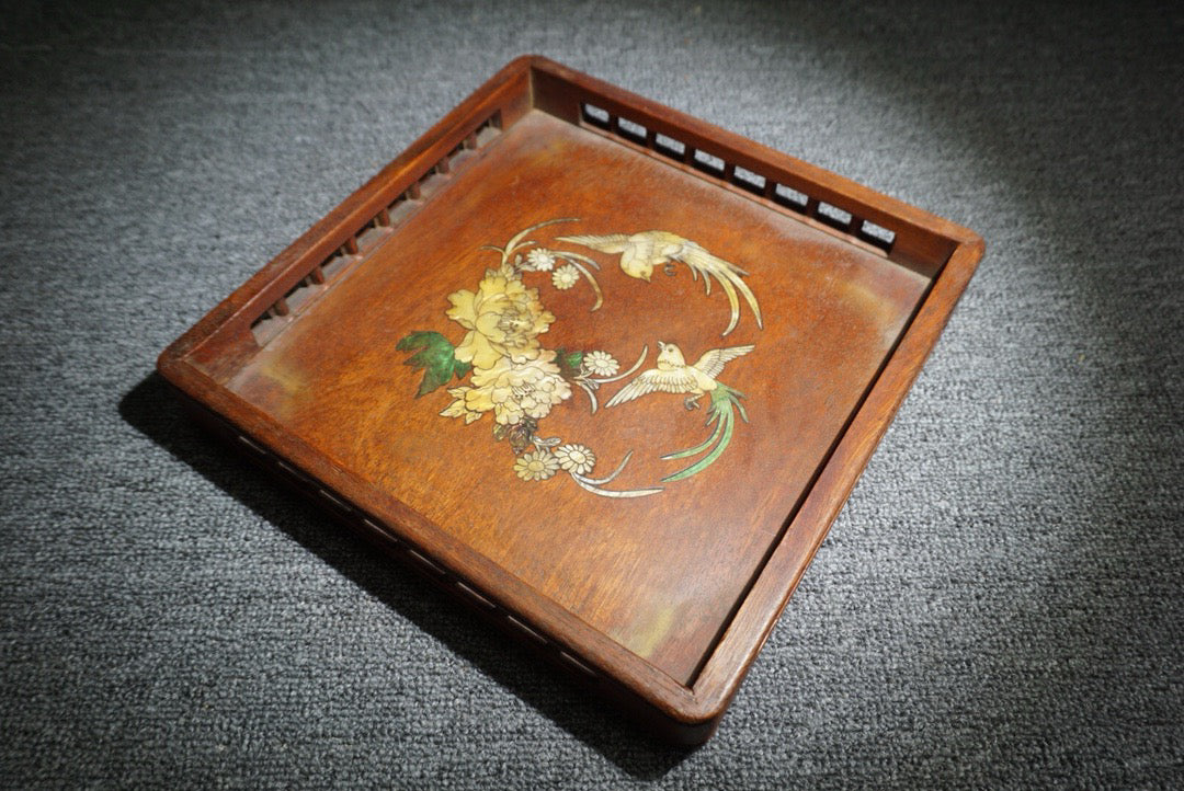 Chinese antique rosewood square tea plate