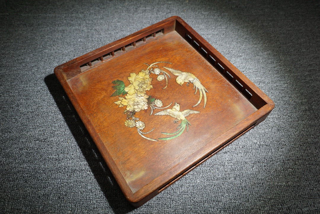 Chinese antique rosewood square tea plate