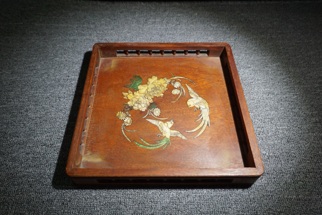 Chinese antique rosewood square tea plate