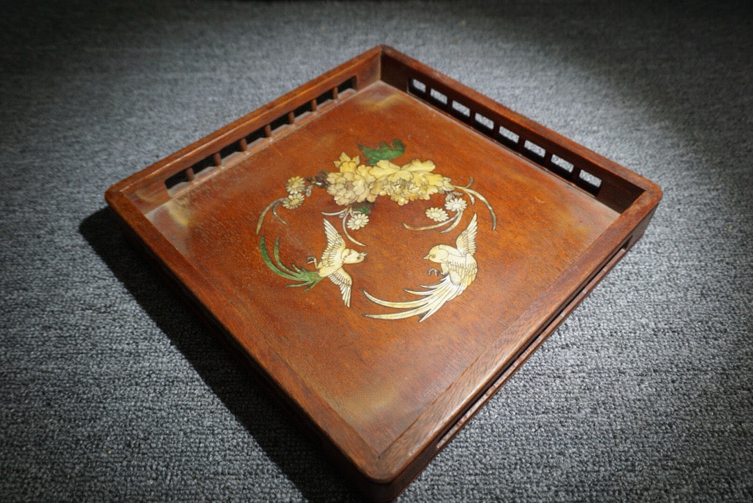 Chinese antique rosewood square tea plate