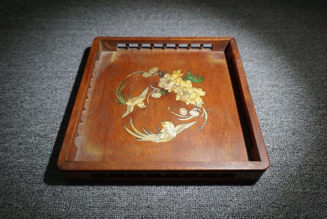 Chinese antique rosewood square tea plate