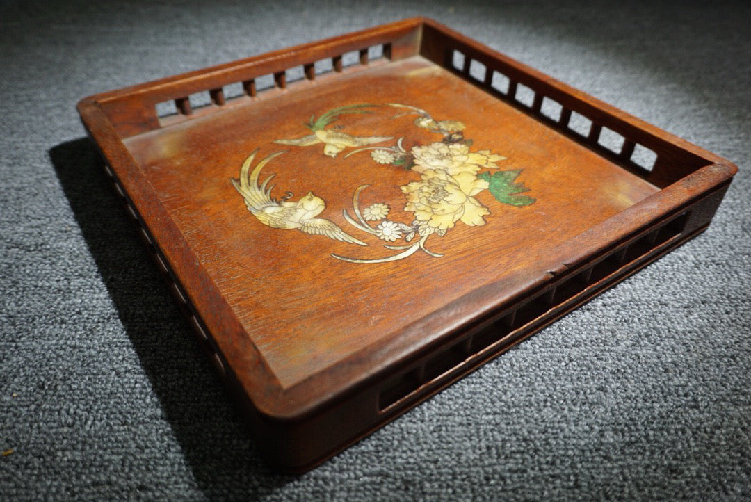 Chinese antique rosewood square tea plate