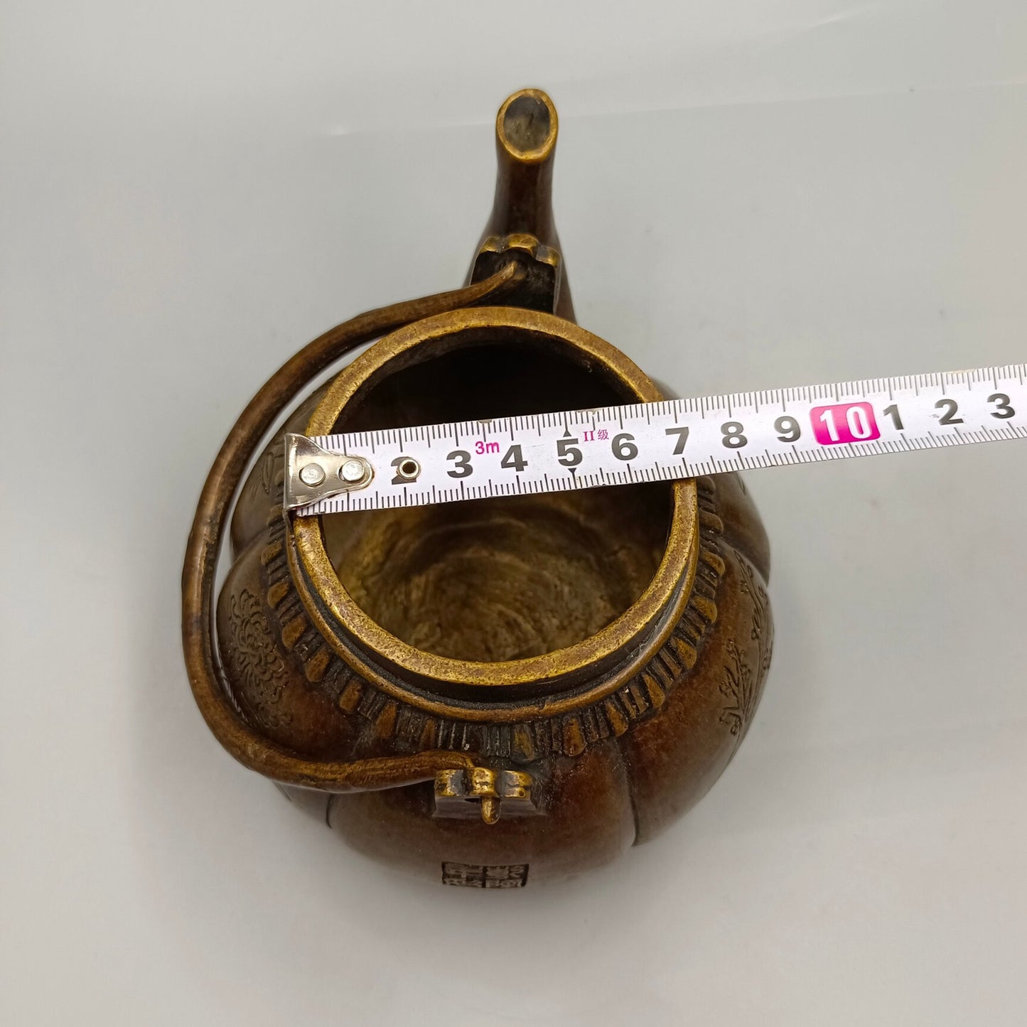 Chinese Antique Plum Orchid Bamboo Chrysanthemum Lifting Beam Pot Copper Wine Pot