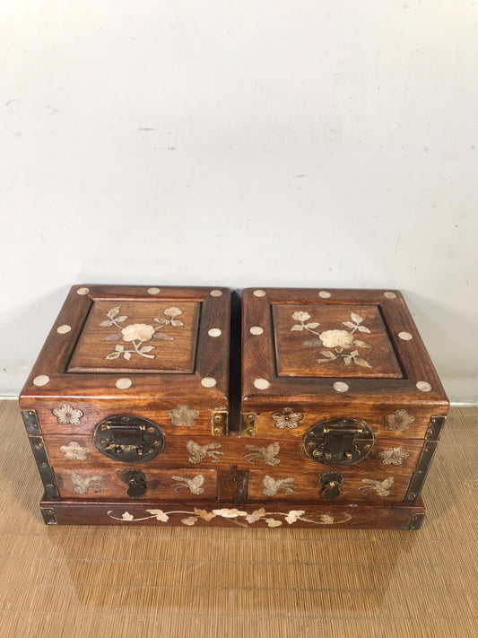 Chinese antique rosewood double opening jewelry box