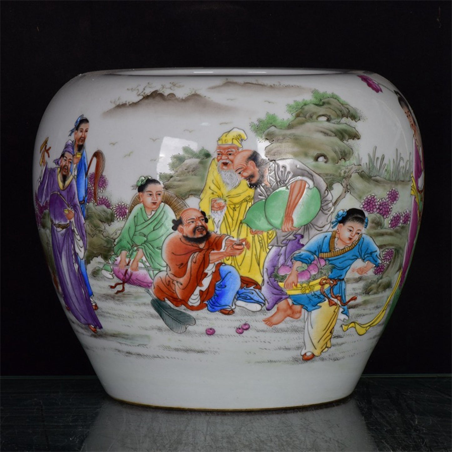 Chinese Antique Eight Immortals Figure Pattern Apple Zun