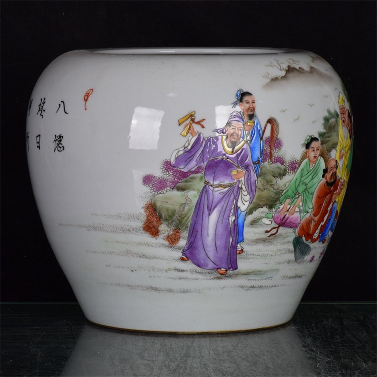Chinese Antique Eight Immortals Figure Pattern Apple Zun