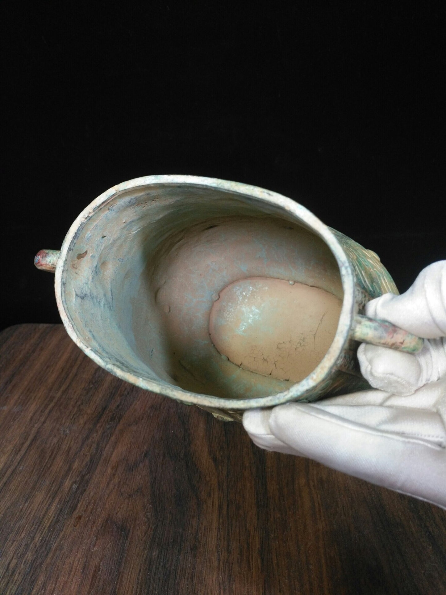 Chinese antique bronze teapot with deformed bird cover and animal pattern