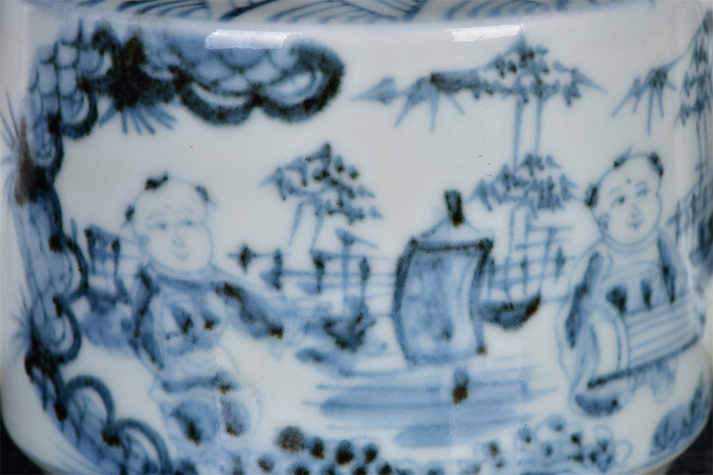 Chinese antique blue and white character story patterned teapot