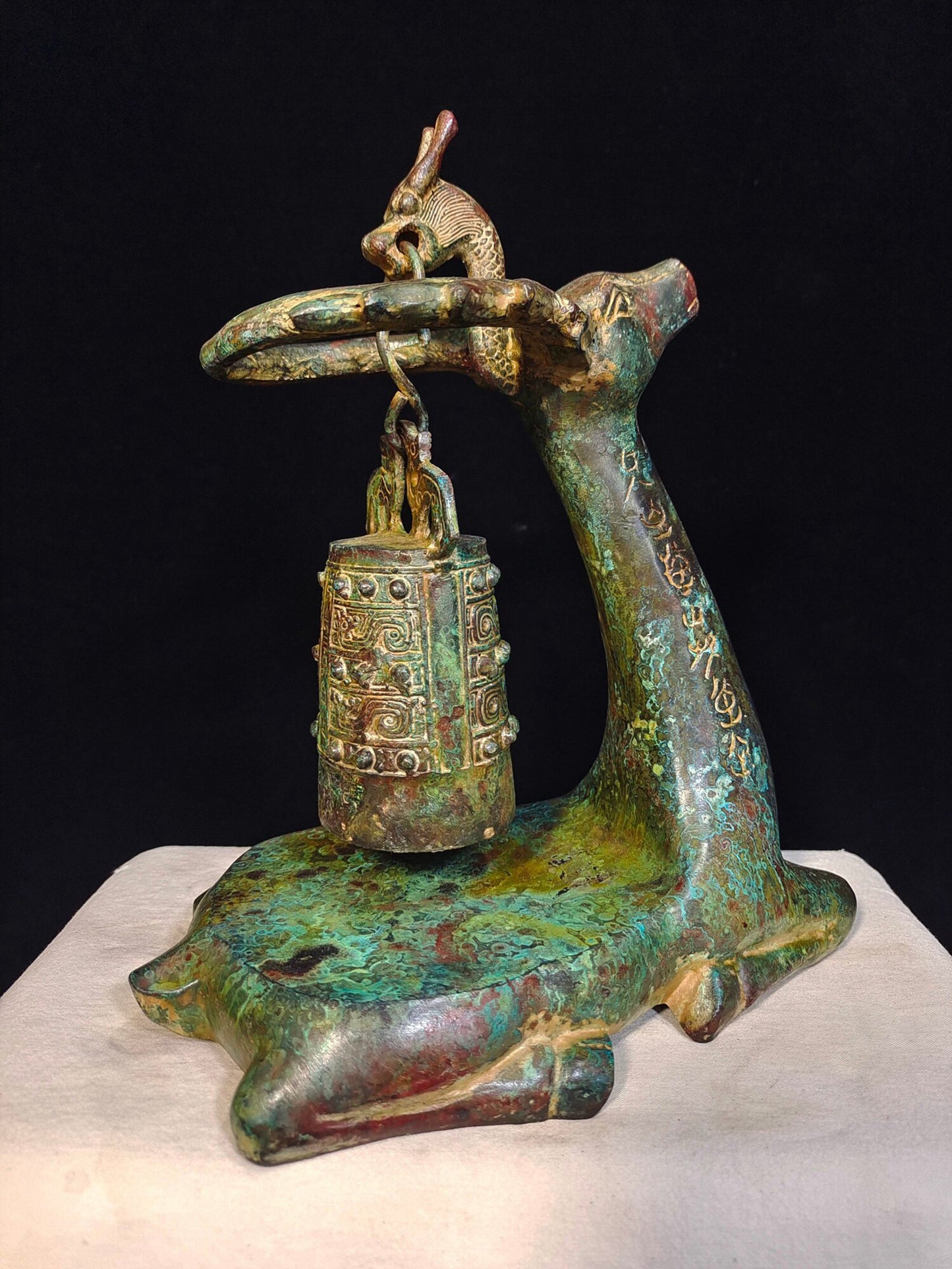 Chinese antique bronze "Kneeling Deer and Bow Bell"