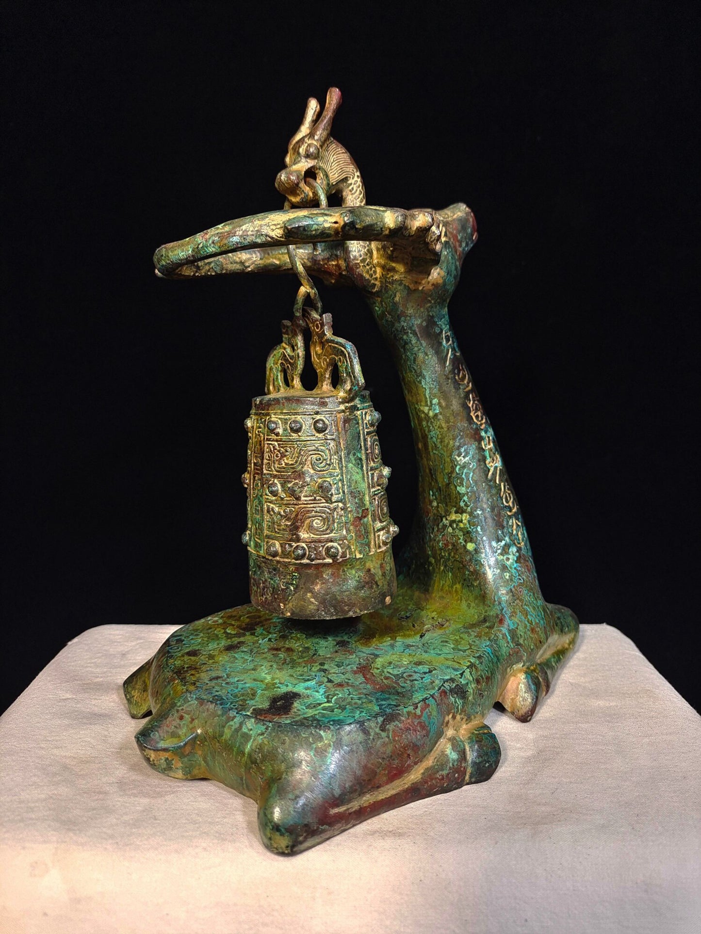 Chinese antique bronze "Kneeling Deer and Bow Bell"