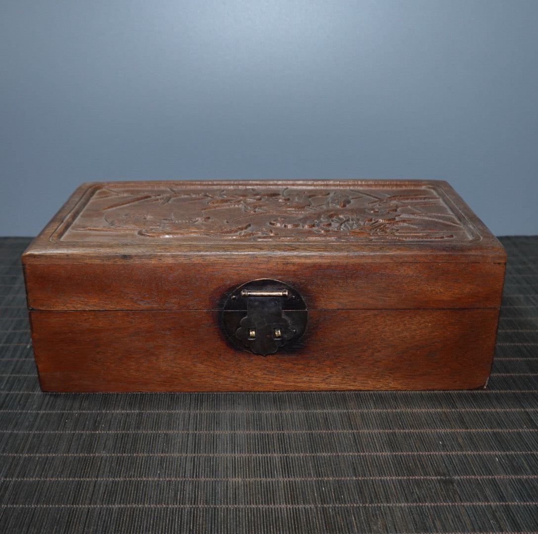 Pear wood carved flower craft jewelry box
