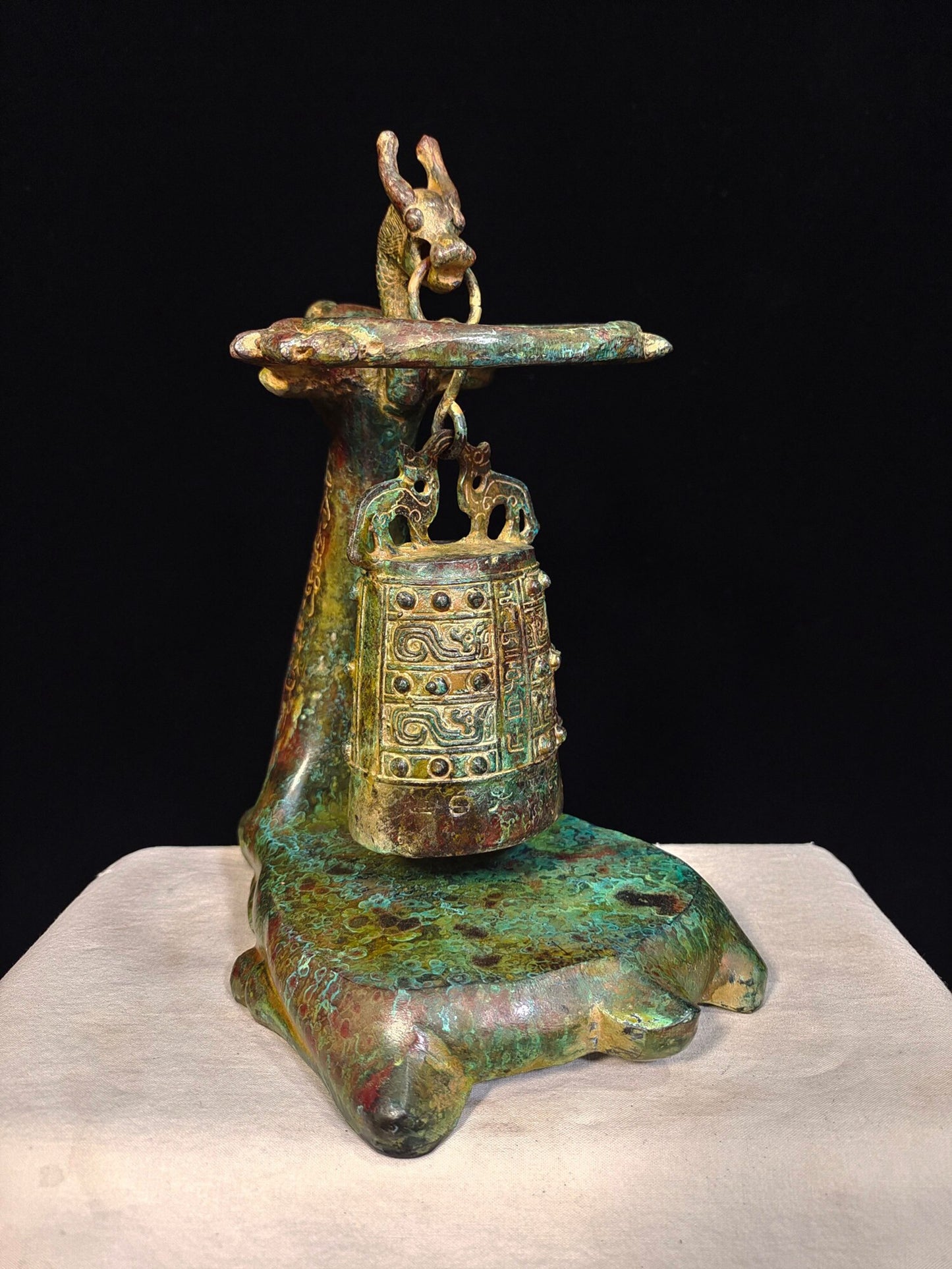 Chinese antique bronze "Kneeling Deer and Bow Bell"