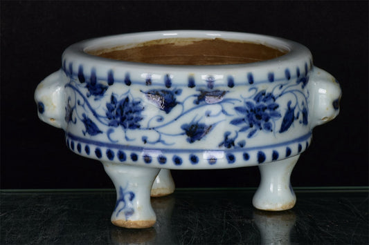 Chinese Antique Flower Pattern Three legged Incense Burner