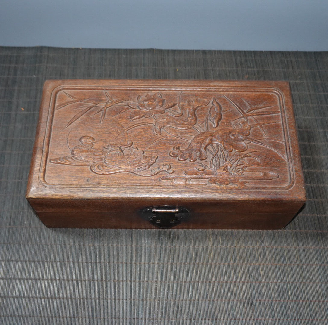 Pear wood carved flower craft jewelry box