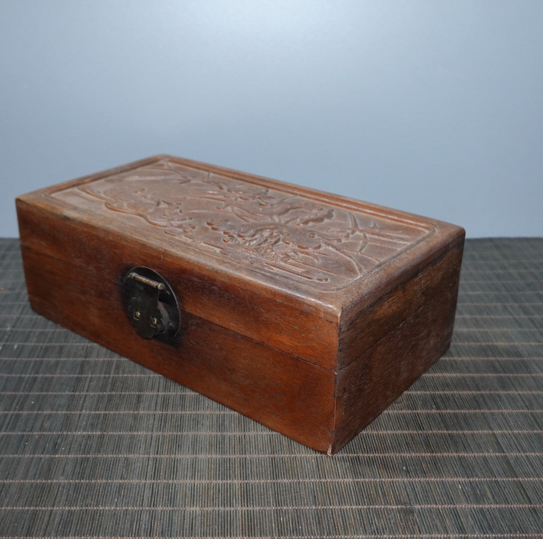 Pear wood carved flower craft jewelry box