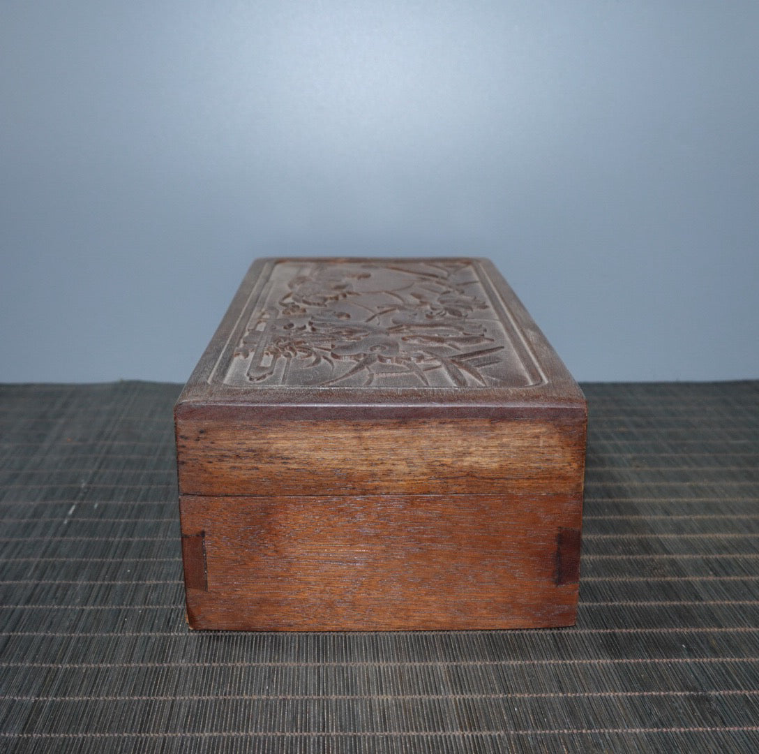 Pear wood carved flower craft jewelry box