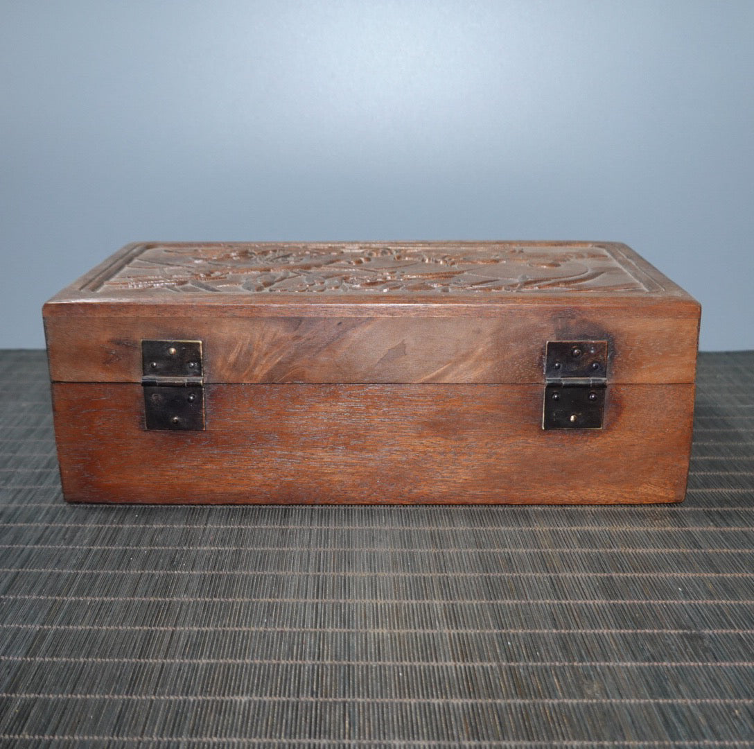 Pear wood carved flower craft jewelry box