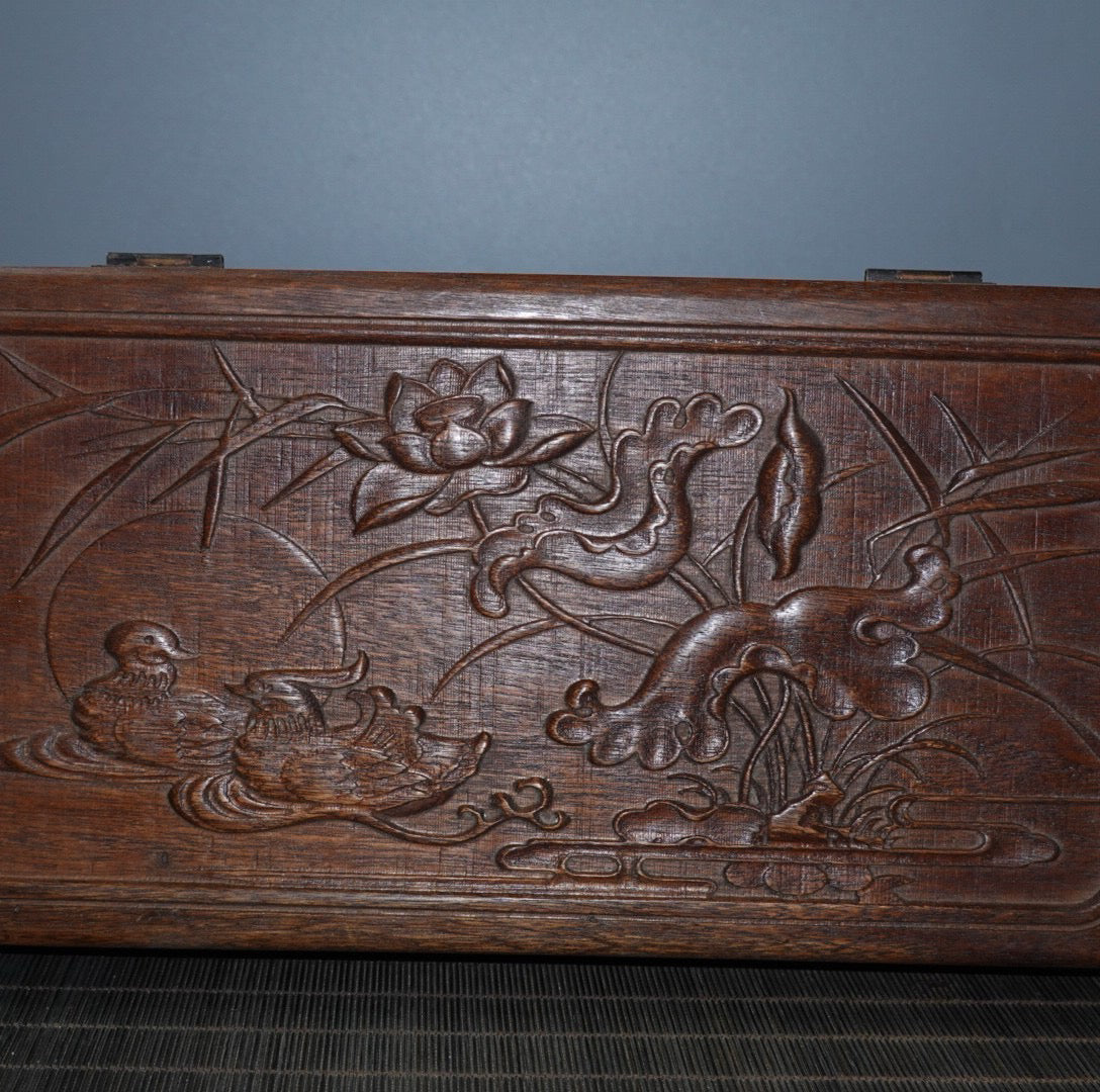 Pear wood carved flower craft jewelry box