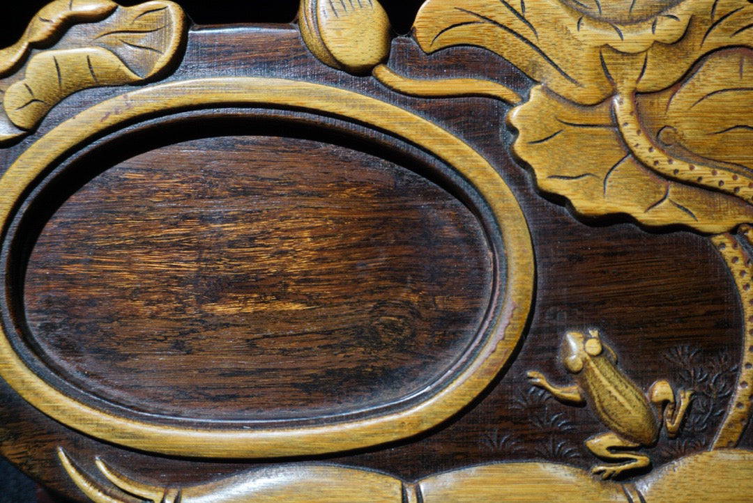 Chinese antique rosewood inlaid bamboo yellow inkstone