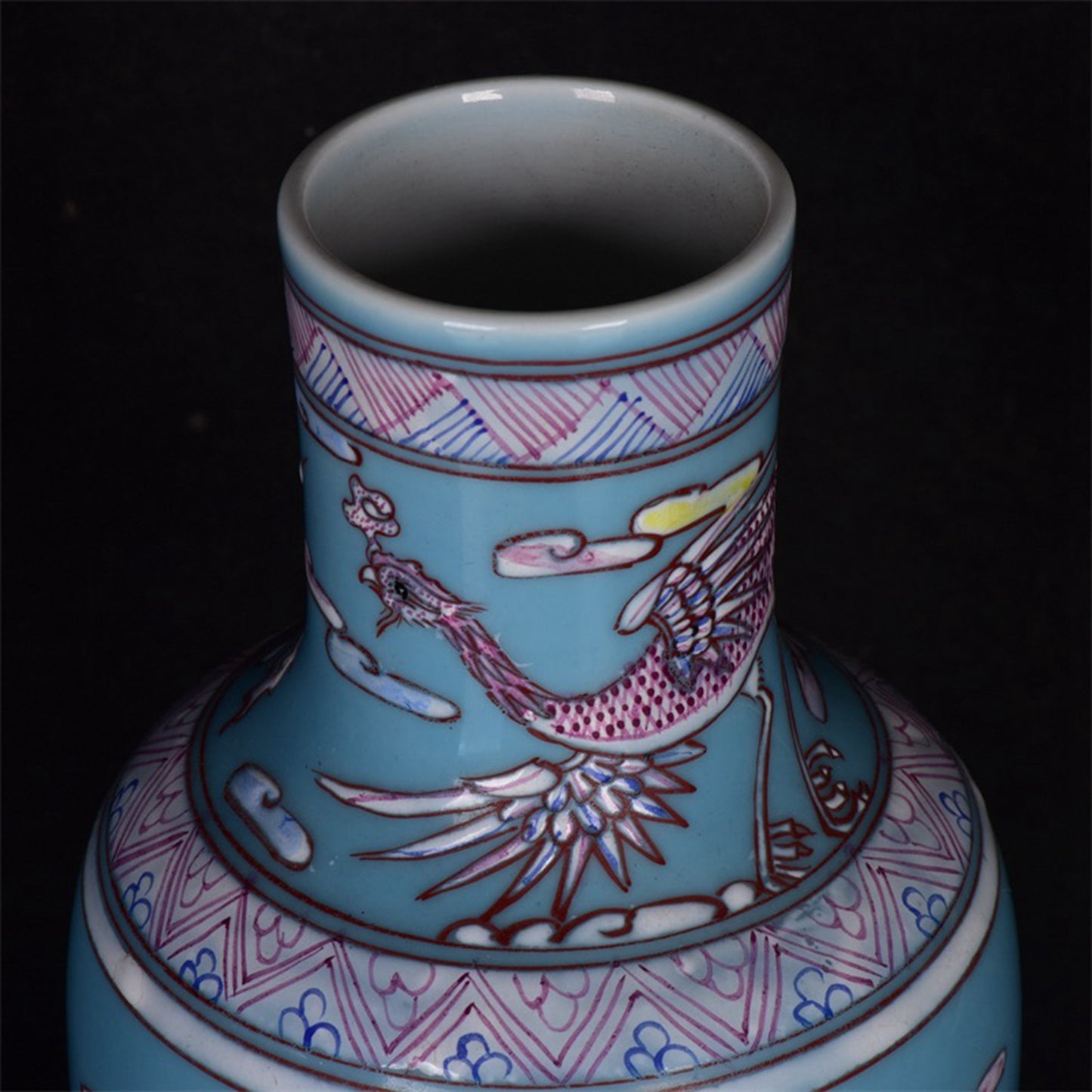 Chinese antique sky blue glazed rouge red dragon patterned bottle