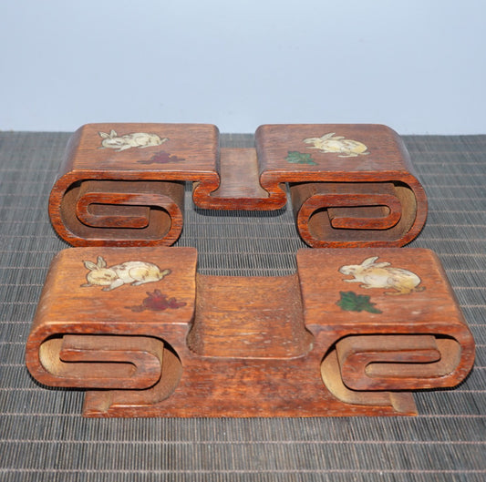 Pear wood inlaid color shell double-layer base pen holder